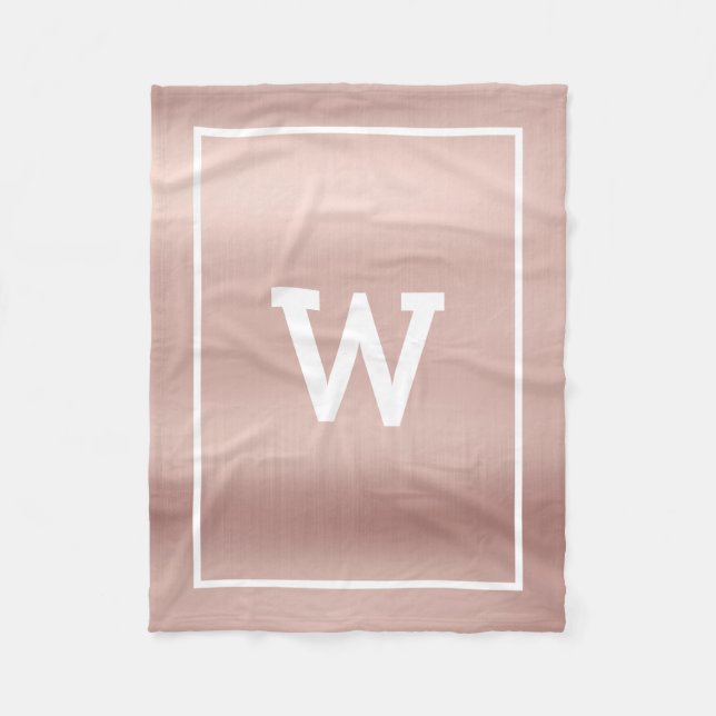 Simple Blush Pink Initial Monogram Fleece Blanket (Front)