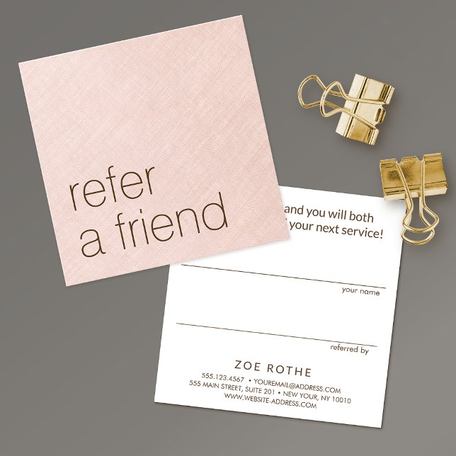 Simple Blush Pink Linen Customer Referral Card (Creator Uploaded)