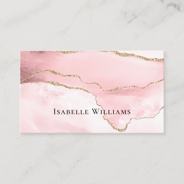 Simple Blush Pink Marble Agate Gold Glitter Business Card (Front)
