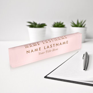 Simple Blush Pink Modern Light Elegant Girly Title Nameplate