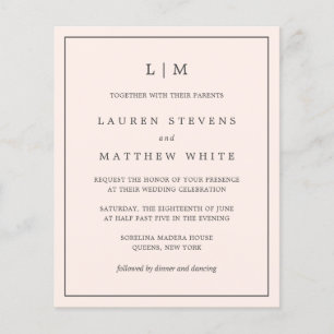 Simple Blush Pink Monogram Budget Wedding Invite