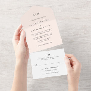 Simple Blush Pink Monogram Elegant Wedding All In One Invitation