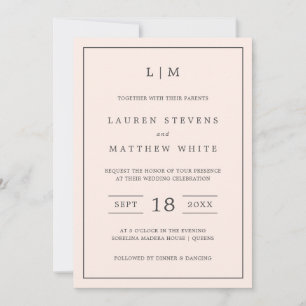 Simple Blush Pink Monogram Elegant Wedding Invitation