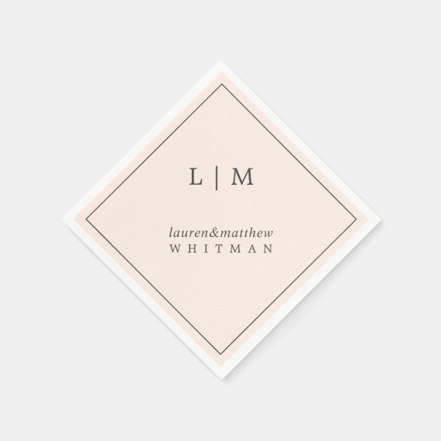 Simple Blush Pink Monogram Elegant Wedding Napkin (Corner)