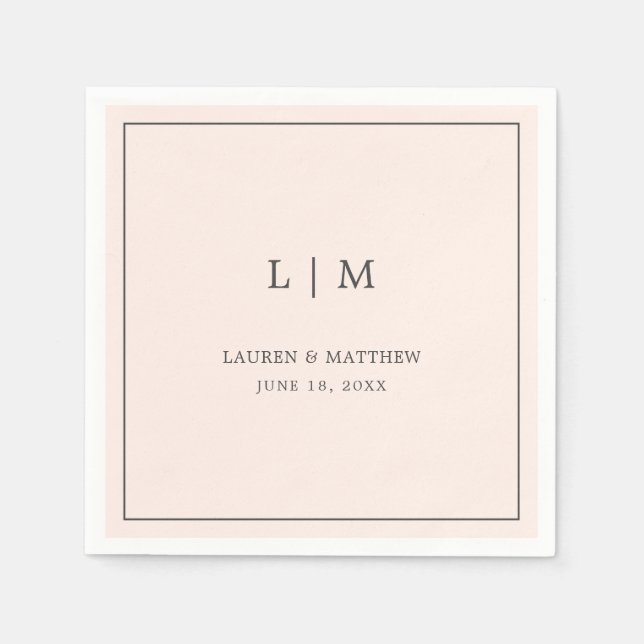 Simple Blush Pink Monogram Elegant Wedding Napkin (Front)
