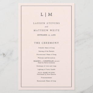 Simple Blush Pink Monogram Elegant Wedding Program