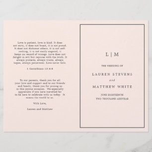 Simple Blush Pink Monogram Elegant Wedding Program