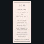 Simple Blush Pink Monogram Elegant Wedding Program<br><div class="desc">Modern Wedding Program featuring a simple yet elegant design with a traditional layout. Your two letter monogram is at the top along with your details surrounded by a thin border. All design elements are grey over a blush pink background and may be changed in the design editing tool. A minimalist...</div>
