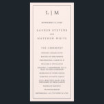 Simple Blush Pink Monogram Elegant Wedding Program<br><div class="desc">Modern Wedding Program featuring a simple yet elegant design with a traditional layout. Your two letter monogram is at the top along with your details surrounded by a thin border. All design elements are grey over a blush pink background and may be changed in the design editing tool. A minimalist...</div>
