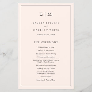 Simple Blush Pink Monogram Elegant Wedding Program Flyer