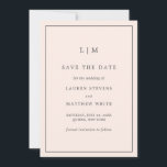 Simple Blush Pink Monogram Elegant Wedding Save The Date<br><div class="desc">Simple blush pink save the date card featuring a modern yet elegant design with your two letter monogram at the top and your wedding details surrounded by a thin border. The fonts and background colours may be changed to any colours you wish. A chic and stylish design that is great...</div>