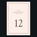 Simple Blush Pink Monogram Elegant Wedding Table Number<br><div class="desc">Simple wedding table number featuring an elegant and timeless design with your two letter monogram, names, date and table number surrounded a thin border. All design elements are grey over a blush pink background and may be changed to any colour you wish in the design editing tool. A clean and...</div>