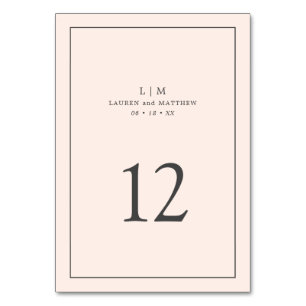 Simple Blush Pink Monogram Elegant Wedding Table Number