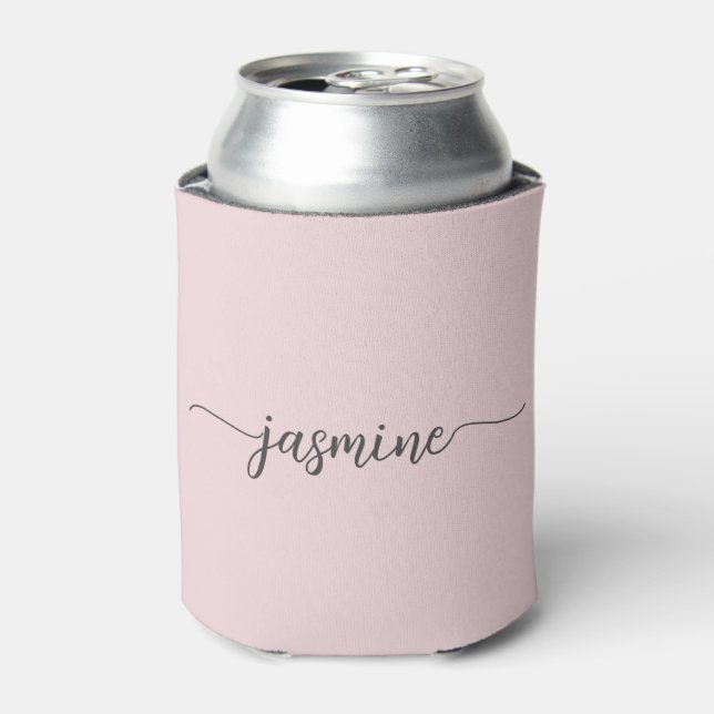 Simple Blush Pink Monogram Girly Script Can Cooler (Can Front)