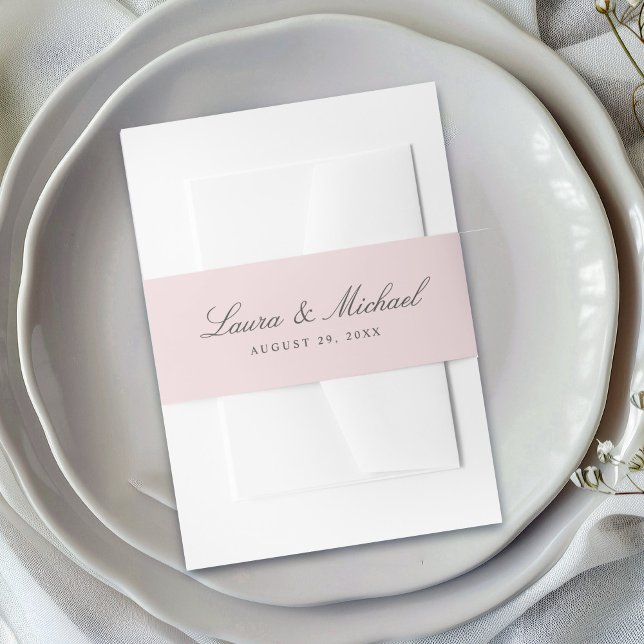 Simple Blush Pink Personalised Wedding Invitation Belly Band (Creator Uploaded)