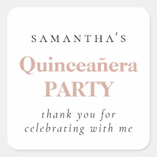 Simple Blush Pink Quinceañera Party Thank You   Square Sticker
