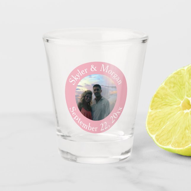 Simple Blush Pink Round Wedding Photo Shot Glass (Front)