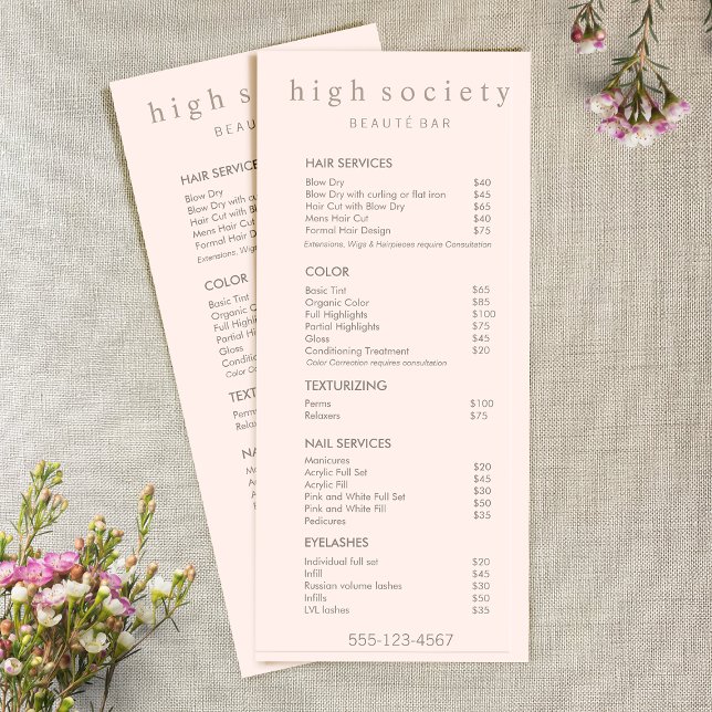 Simple Blush Pink Salon Price List  Service Menu (Creator Uploaded)
