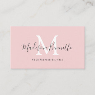Simple Blush Pink Script Typography Monogram Business Card