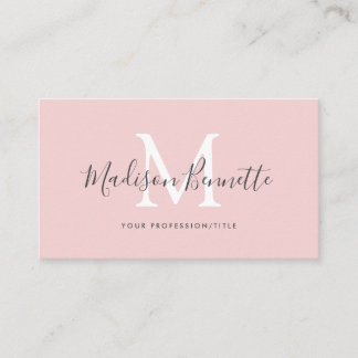 Simple Blush Pink Script Typography Monogram Business Card