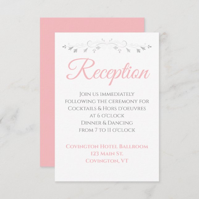 Simple Blush Pink Silver Border Wedding Reception Enclosure Card (Front/Back)