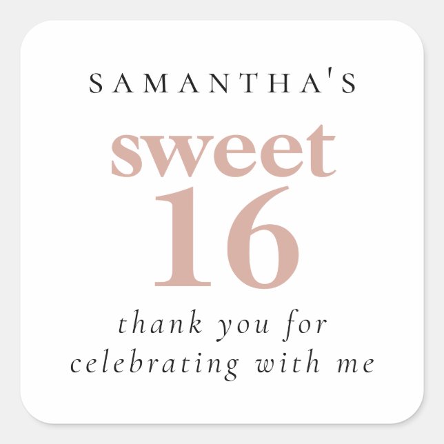 Simple Blush Pink Sweet 16 Party Thank You  Square Sticker (Front)