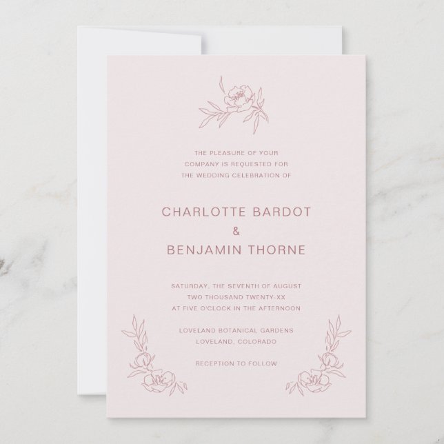 Simple Blush Pink Wedding Invitation (Front)