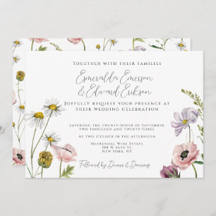 Simple Blush Pink Wild Flower Garden Wedding Invitation
