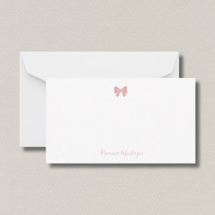 Simple Blush Rose Chic Bow Handwritten Name Card