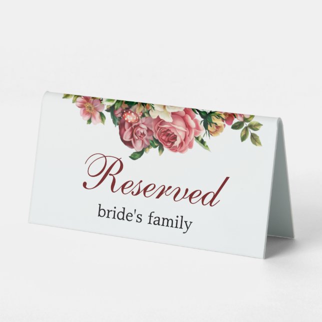 Simple Blush Roses Reserved Wedding Tabletop Signs (Front)