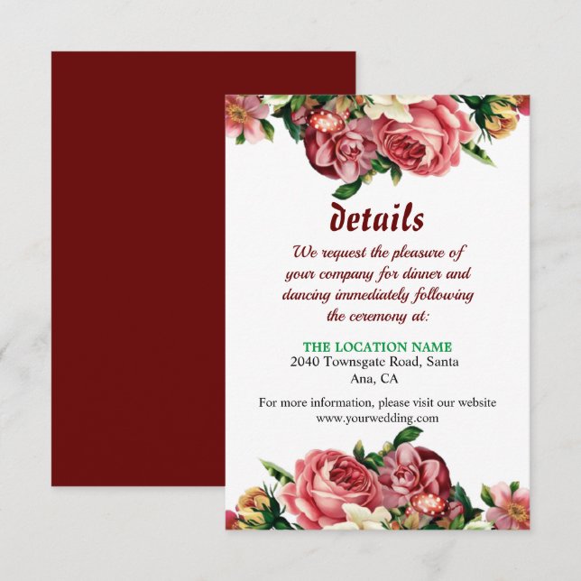 Simple Blush Roses Wedding Invitation Details (Front/Back)