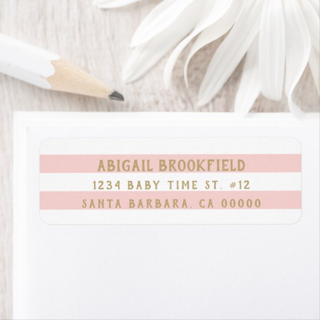 Simple Blush Striped with gold text Return Address Label (Insitu)