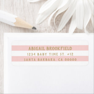 Simple Blush Striped with gold text Return Address Return Address Label