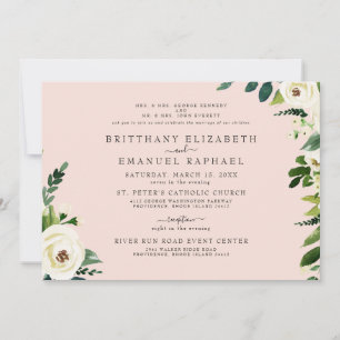 Simple Blush White Floral Both Parents Wedding  Invitation