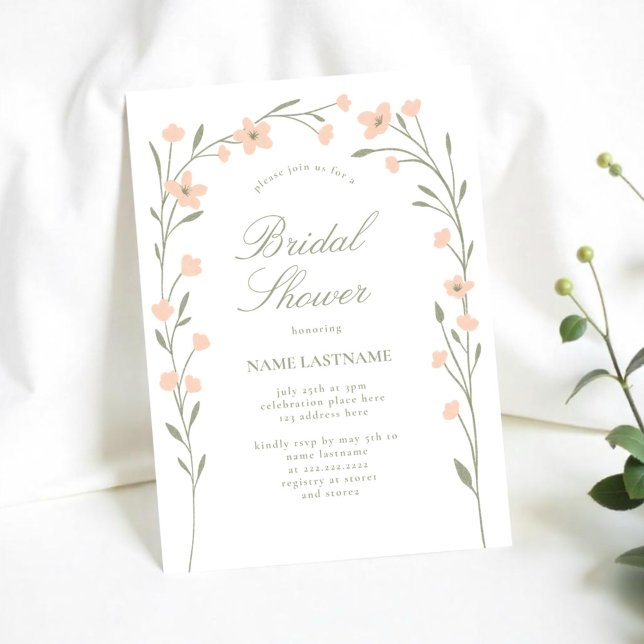 Simple Blush Wildflower Arch Bridal Shower Invitation (Creator Uploaded)