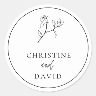 Simple Bohemian Wedding floral black and white Classic Round Sticker