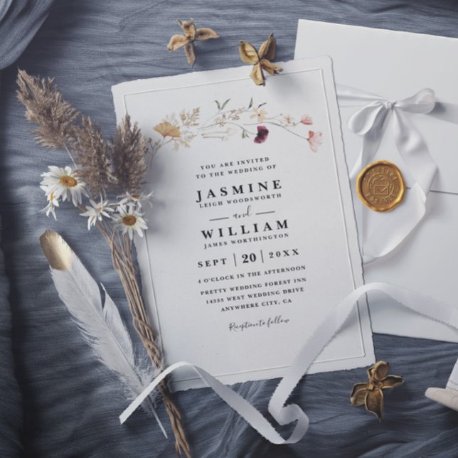 Simple Bohemian Wildflowers Rustic Elegant Wedding Invitation (Creator Uploaded)