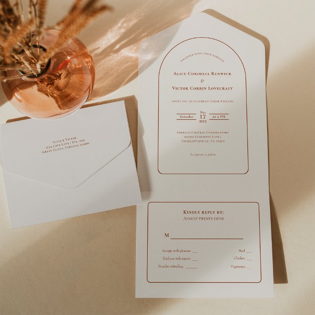 Simple Boho Arch Ivory Wedding RSVP All In One Invitation (Creator Uploaded)