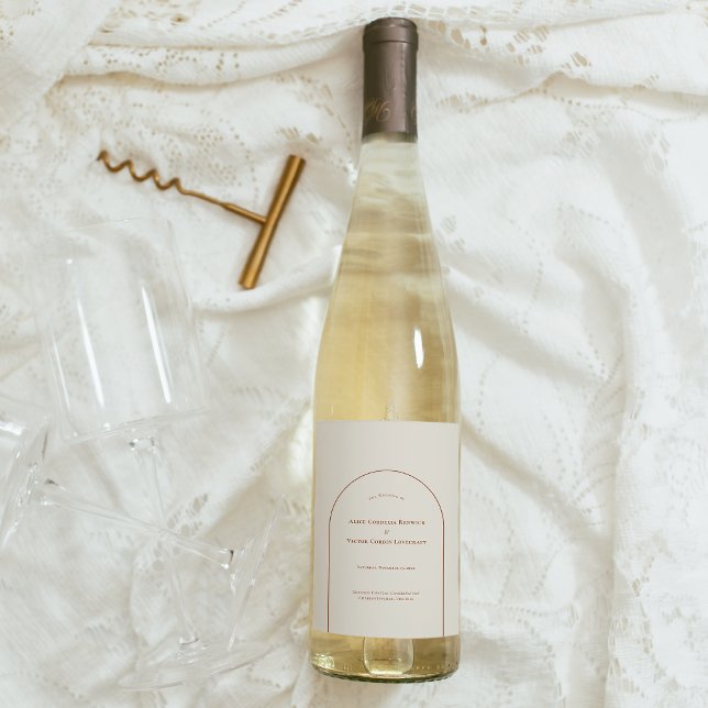Simple Boho Arch Ivory Wedding Wine Label (Creator Uploaded)