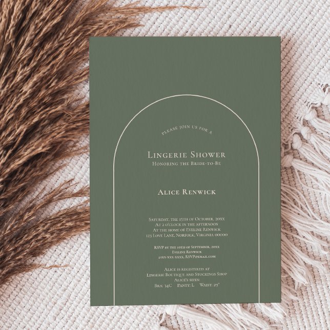 Simple Boho Arch Sage Green Lingerie Shower Invitation (Creator Uploaded)
