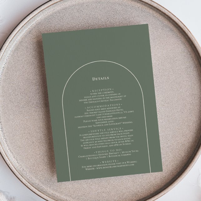 Simple Boho Arch Sage Green Wedding Details Enclosure Card (Creator Uploaded)