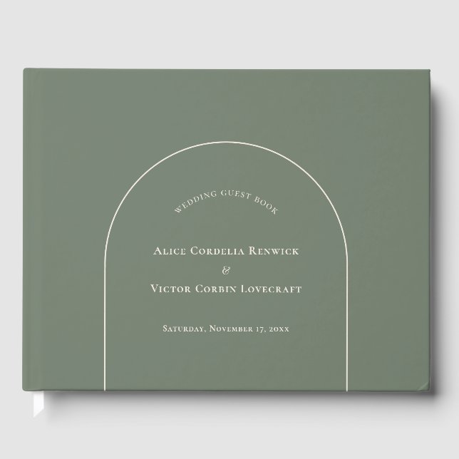 Simple Boho Arch Sage Green Wedding Guest Book (Front)