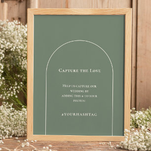 Simple Boho Arch Sage Green Wedding Hashtag Poster