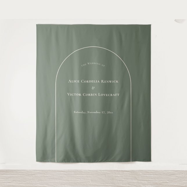 Simple Boho Arch Sage Green Wedding Photo Backdrop Tapestry (Front)
