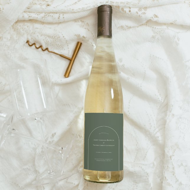 Simple Boho Arch Sage Green Wedding Wine Label (Creator Uploaded)