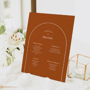 Simple Boho Arch Terracotta Wedding Drinks Menu Pedestal Sign