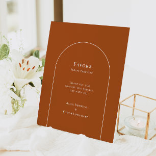Simple Boho Arch Terracotta Wedding Favours Pedestal Sign