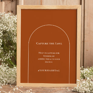 Simple Boho Arch Terracotta Wedding Hashtag Poster