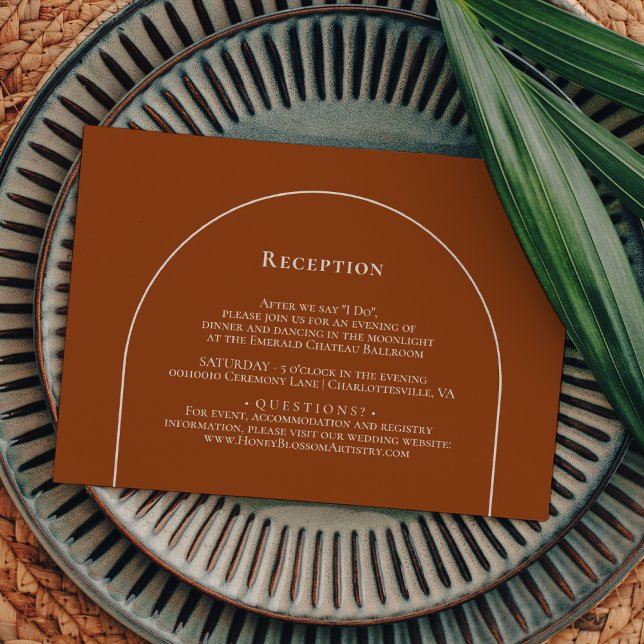 Simple Boho Arch Terracotta Wedding Reception Enclosure Card (Creator Uploaded)