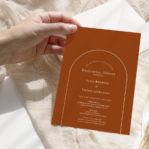 Simple Boho Arch Terracotta Wedding Rehearsal Invitation